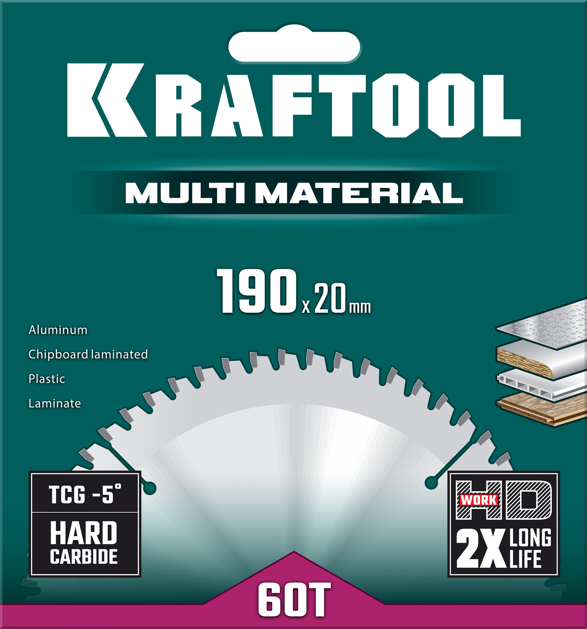 KRAFTOOL Multi Material, 190 х 20 мм, 60Т, пильный диск по алюминию (36953-190-20) — фото 5