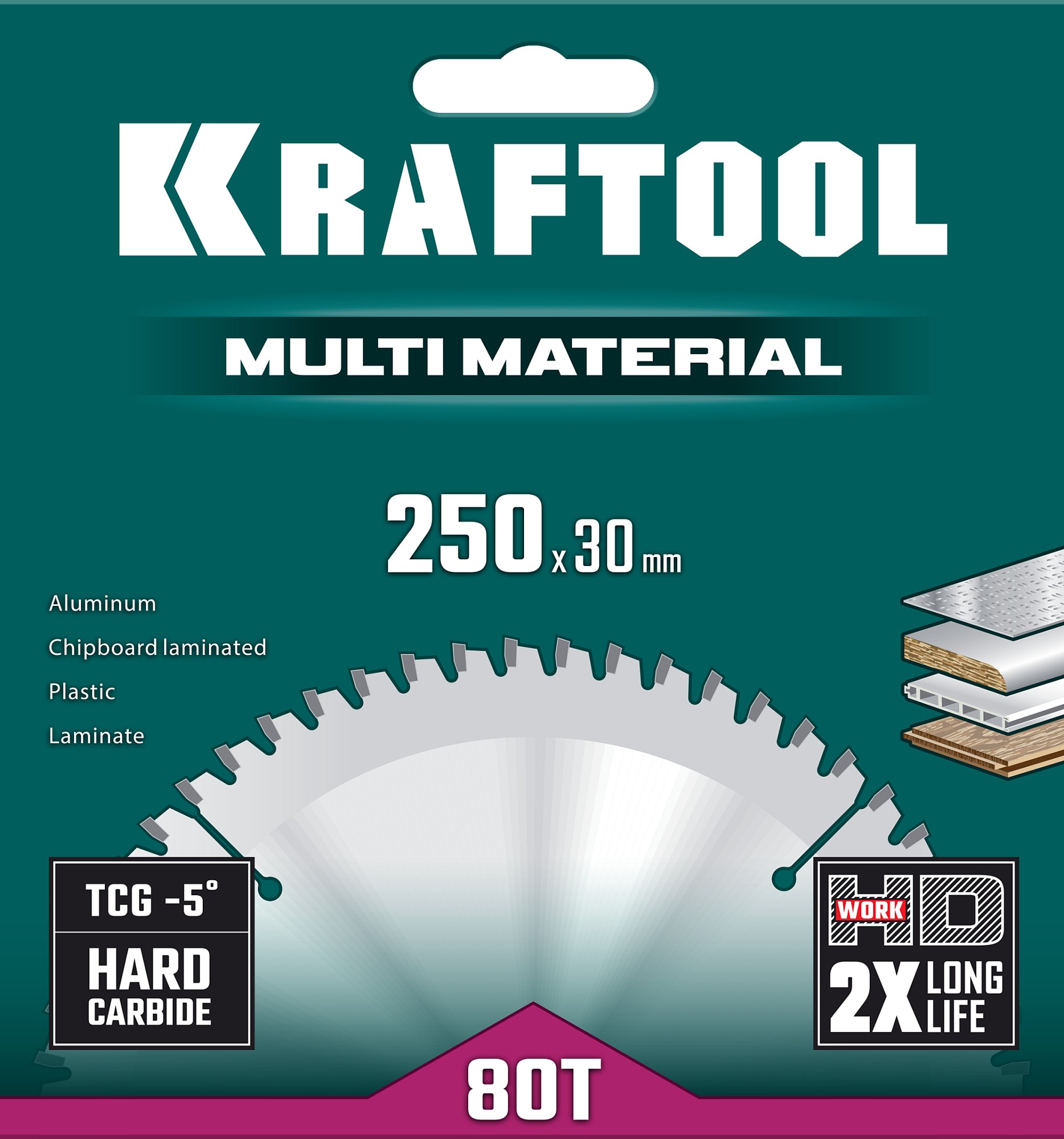 KRAFTOOL Multi Material, 250 х 30 мм, 80Т, пильный диск по алюминию (36953-250-30) — фото 5