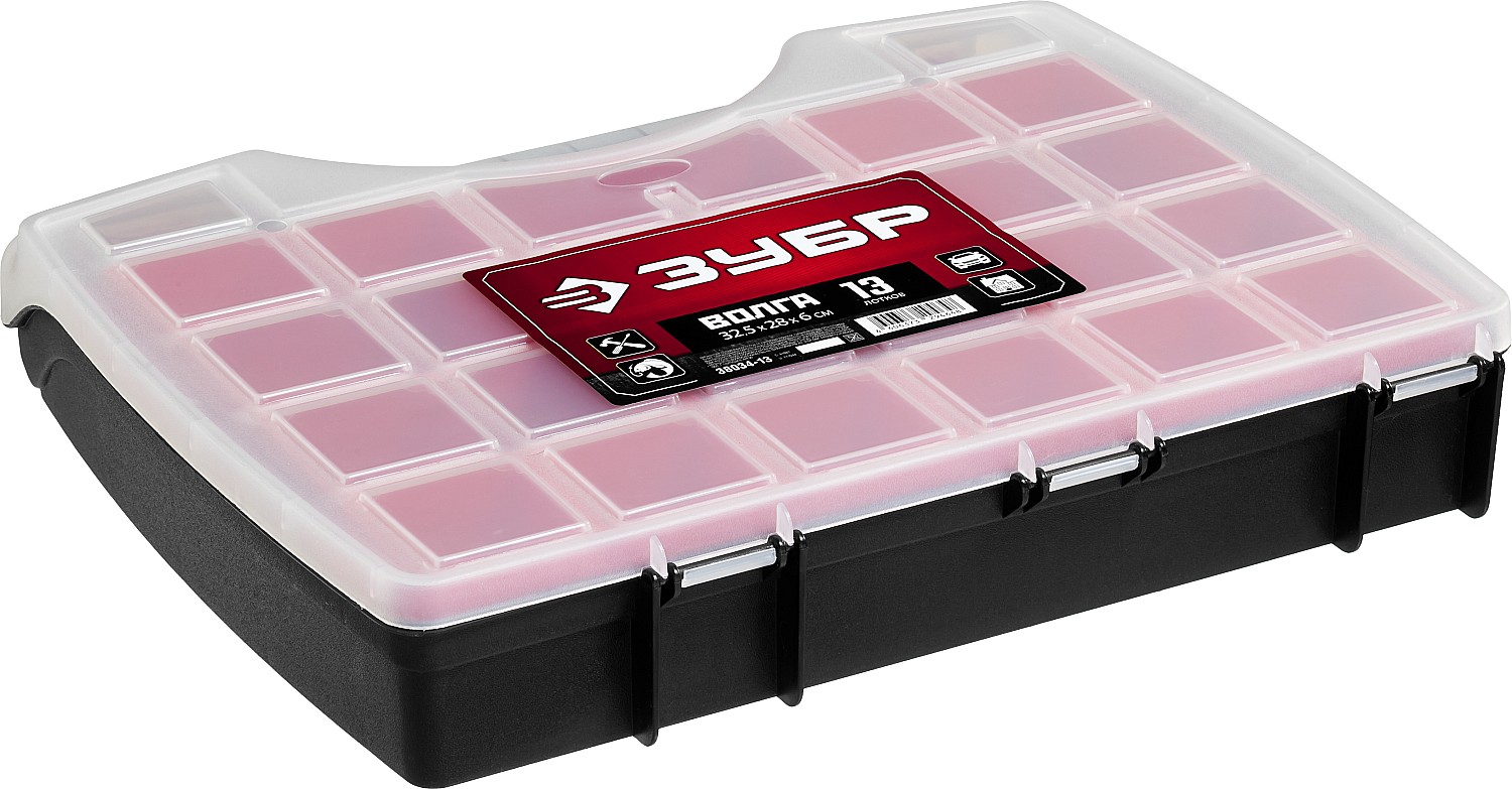 ЗУБР ВОЛГА-13, 325 х 280 х 60 мм, пластиковый органайзер с 13 съемными лотками (38034-13) — фото 3