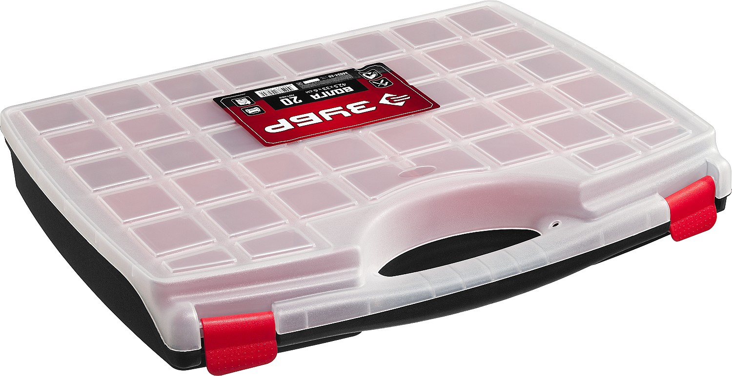 ЗУБР ВОЛГА-20, 425 х 330 х 60 мм, пластиковый органайзер с 20 съемными лотками (38034-20) — фото 2
