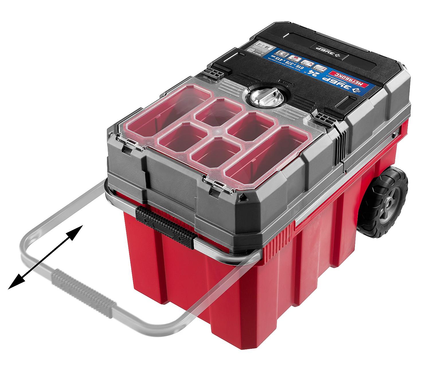 ЗУБР МЕГАБОКС-24, 616 х 378 х 415 мм, (24″), пластиковый ящик-тележка для инструментов, Профессионал (38133-24) — фото 2