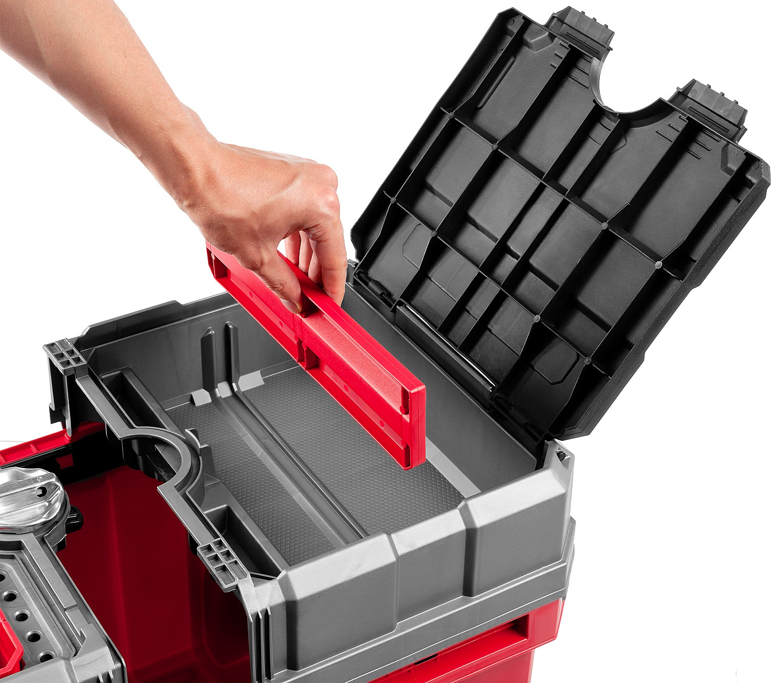 ЗУБР МЕГАБОКС-24, 616 х 378 х 415 мм, (24″), пластиковый ящик-тележка для инструментов, Профессионал (38133-24) — фото 11