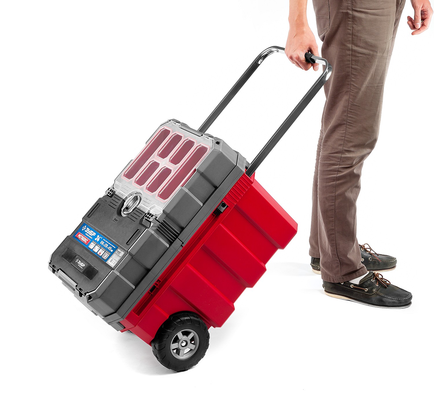 ЗУБР МЕГАБОКС-24, 616 х 378 х 415 мм, (24″), пластиковый ящик-тележка для инструментов, Профессионал (38133-24) — фото 5