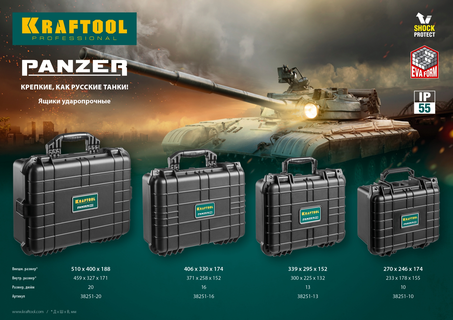 KRAFTOOL PANZER-20, 510 х 400 х 190 мм, (20″), IP55, ударопрочный пластиковый ящик (38251-20) — фото 14