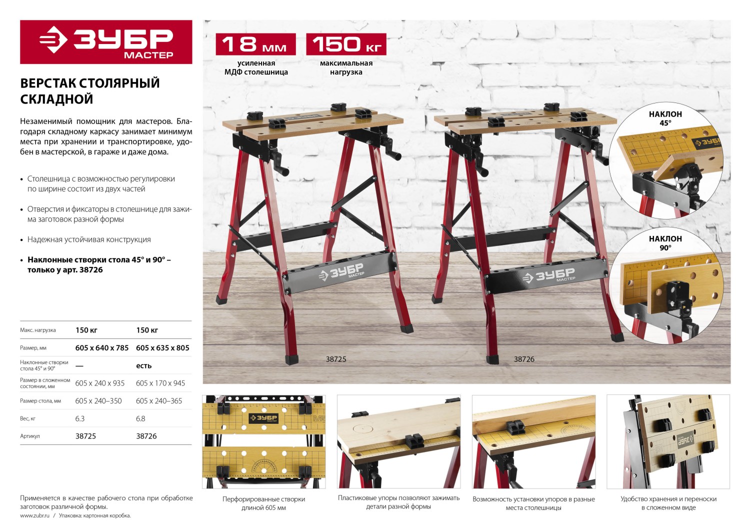 ЗУБР М-500, 605х635х795 мм, складной столярный верстак (38726) — фото 13