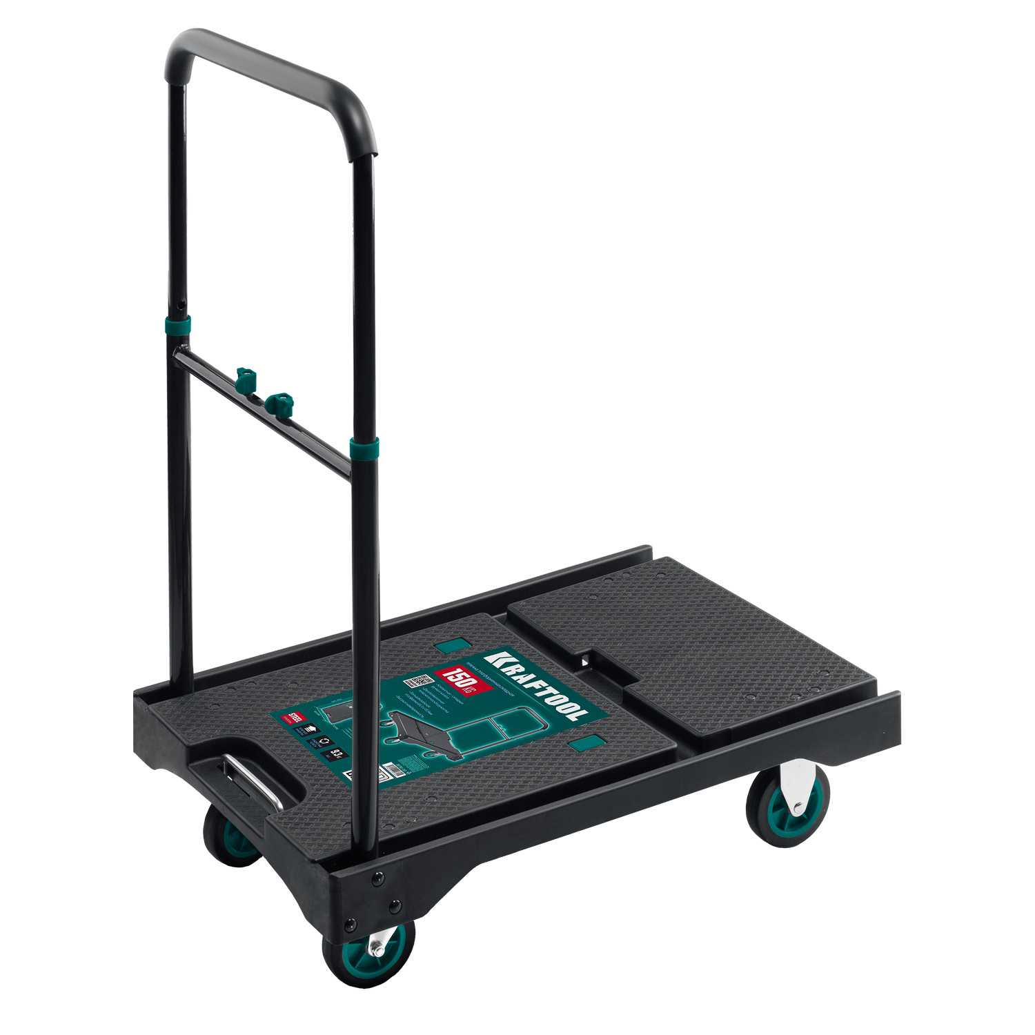 KRAFTOOL до 150 кг, платформа 68.0 х 49.5 см, складная рукоятка, складные колеса d 10 см, вес - 9.3 кг, платформенная тележка (38780-150) — фото 5