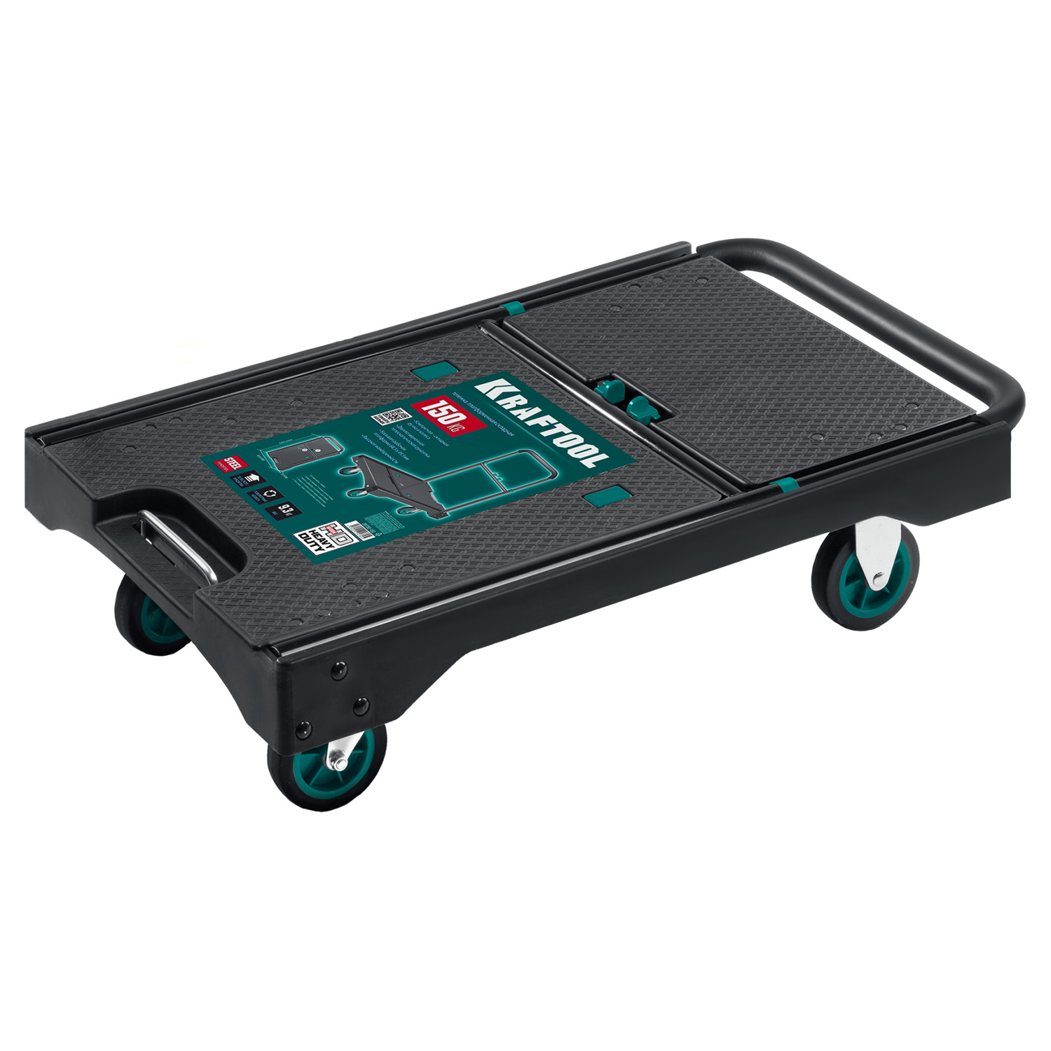KRAFTOOL до 150 кг, платформа 68.0 х 49.5 см, складная рукоятка, складные колеса d 10 см, вес - 9.3 кг, платформенная тележка (38780-150) — фото 6