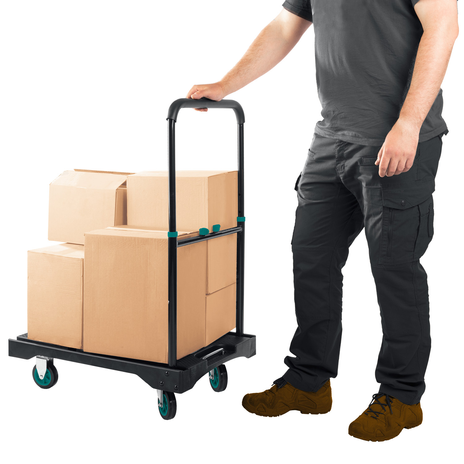 KRAFTOOL до 150 кг, платформа 68.0 х 49.5 см, складная рукоятка, складные колеса d 10 см, вес - 9.3 кг, платформенная тележка (38780-150) — фото 10