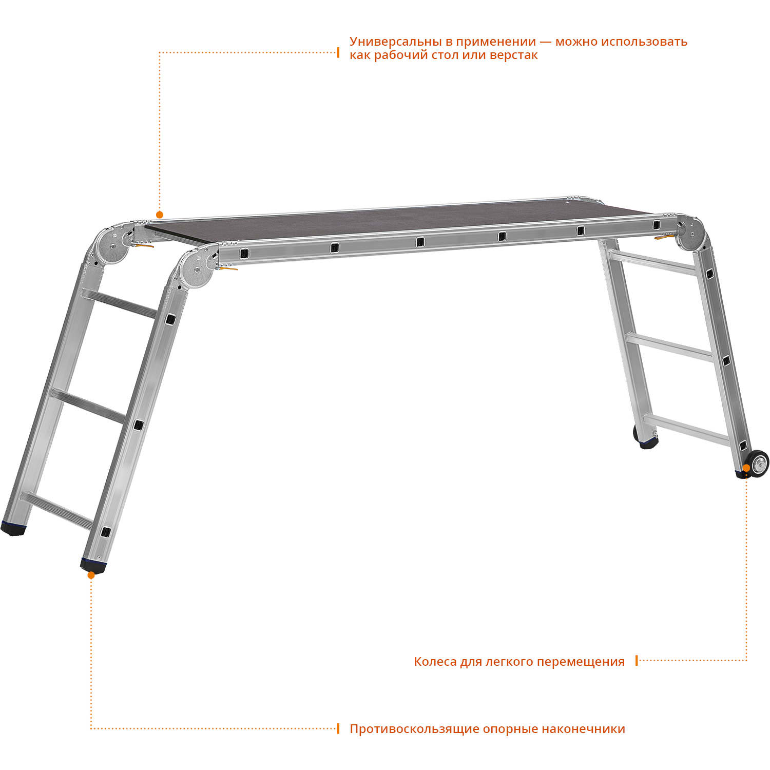 СИБИН ПРП-36, 3 х 6 х 3 ступени, алюминиевые, складные, с колесами и съемной площадкой, парофессиональные рабочие подмости (38845) — фото 3