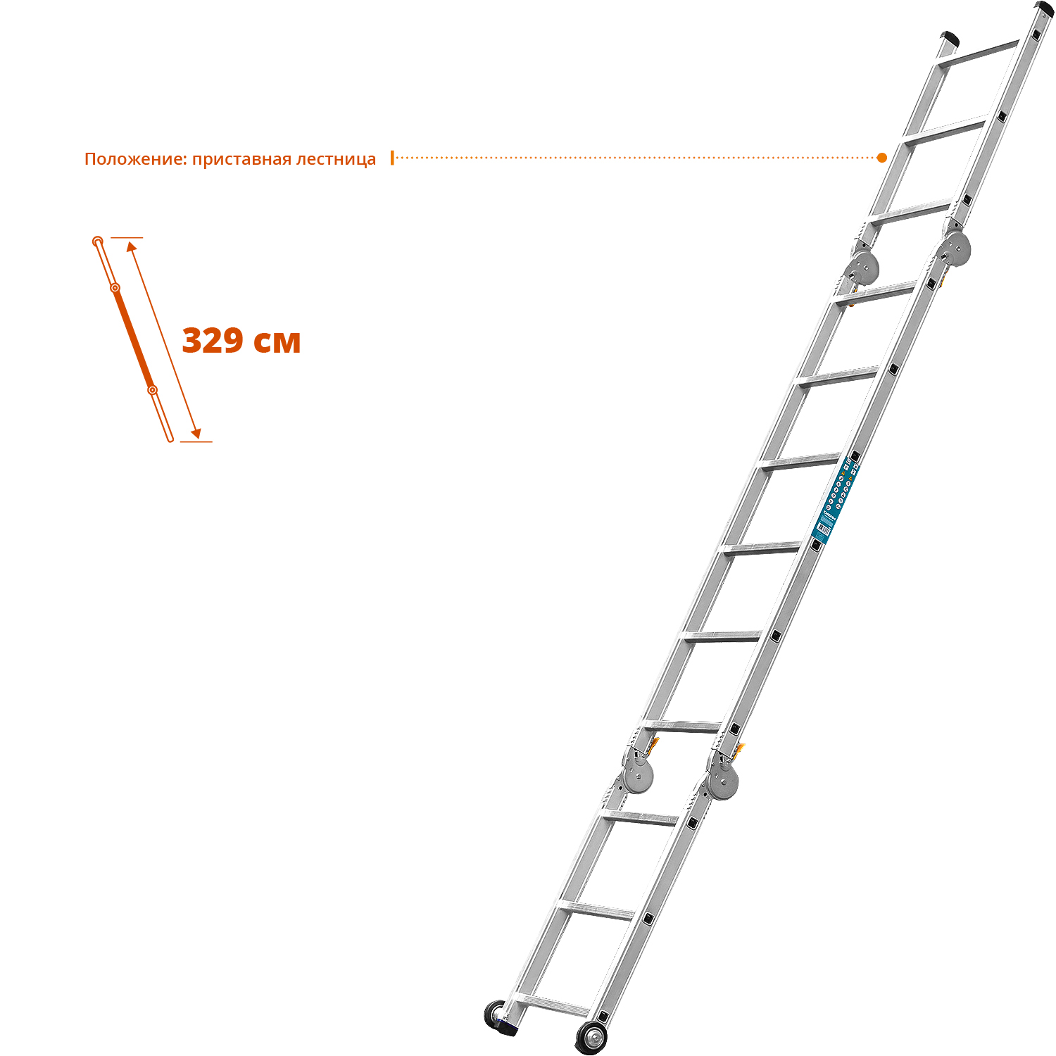 СИБИН ПРП-36, 3 х 6 х 3 ступени, алюминиевые, складные, с колесами и съемной площадкой, парофессиональные рабочие подмости (38845) — фото 5