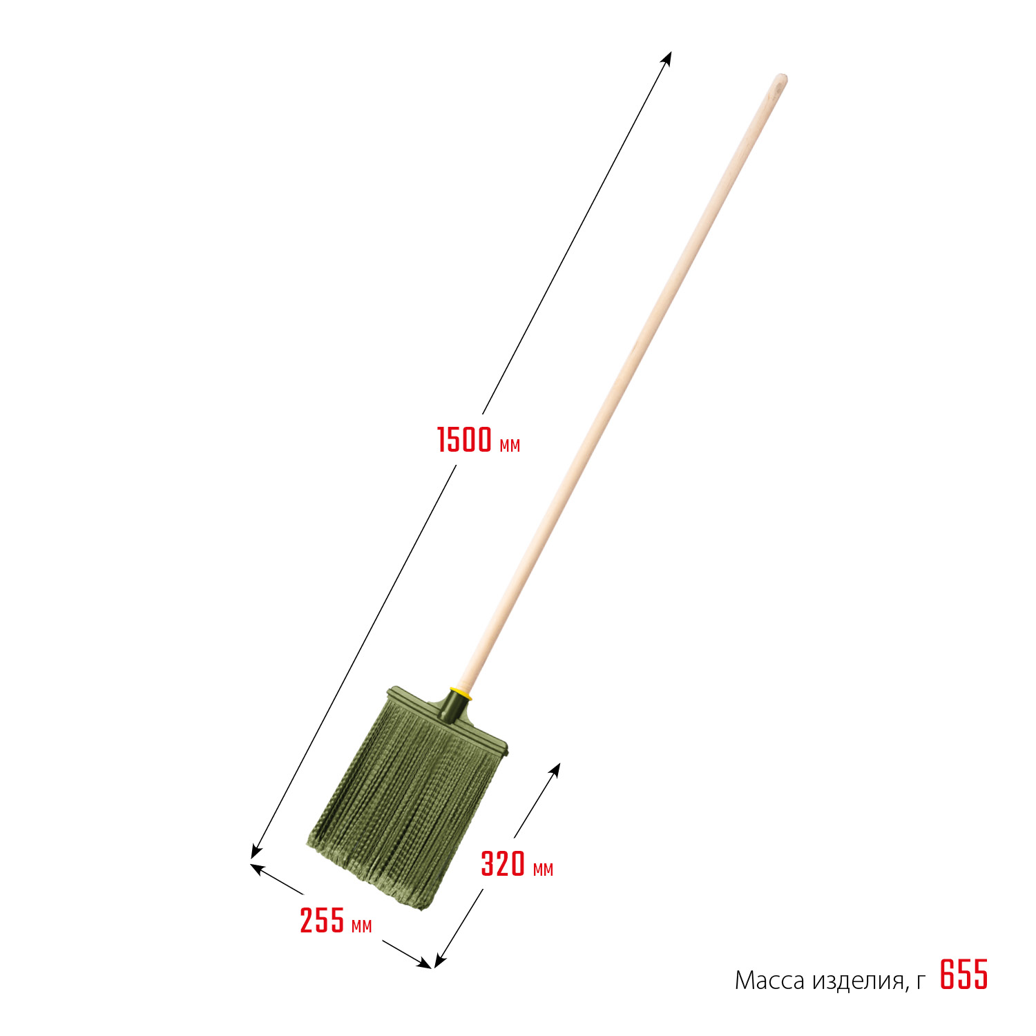 СИБИН 320 х 255 мм, распушенная,гибкая, полипропилен, коническое резьбовое соединение, плоская, на деревянном черенке, пластиковая метла (39224-1) — фото 4