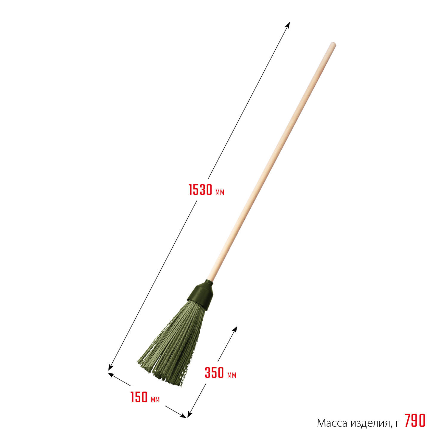 СИБИН 350 х 150 мм, полипропилен, коническое резьбовое соединение, круглая, на деревянном черенке, пластиковая метла (39225-1) — фото 4
