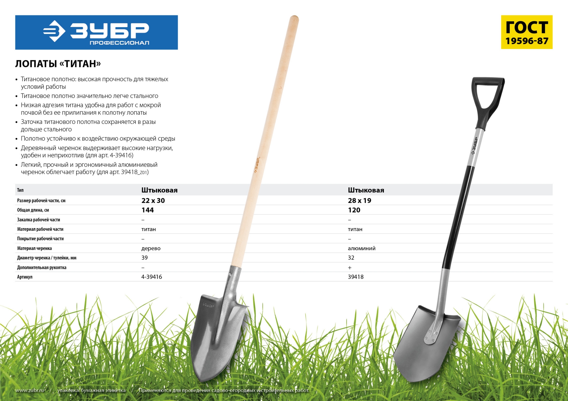 ЗУБР Титан, 120 см, алюминиевый изогнутый черенок, штыковая лопата, тип ЛКО, полотно из титана, Профессионал (39418) — фото 5
