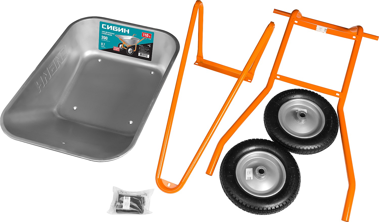 СИБИН СТ-22, 110 л, 200 кг, двухколесная, пневматические колеса, строительная тачка (39905) — фото 7