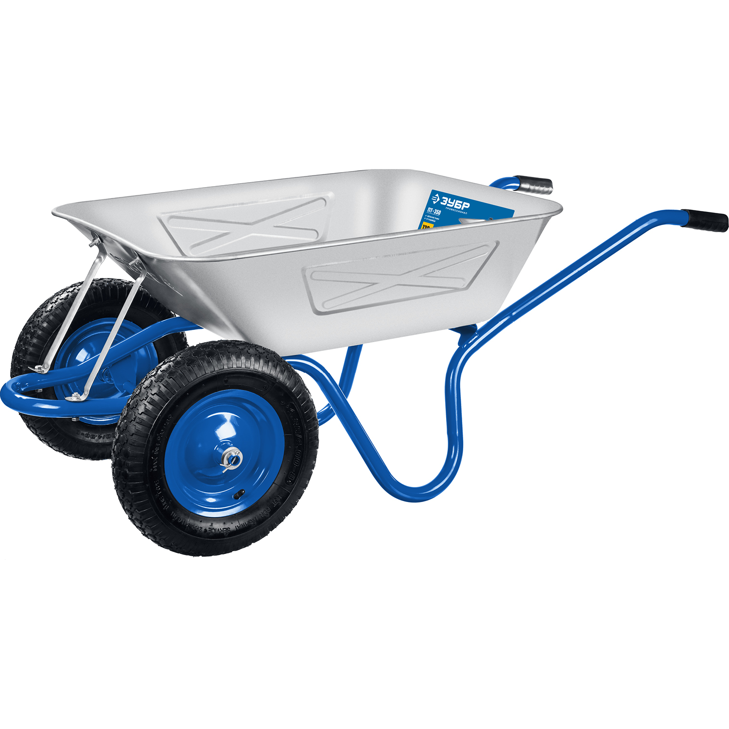 ЗУБР ПТ-350, 130 л, 280 кг, двухколесная, цельная рама, усиленная, пневматические колеса, строительная тачка, Профессионал (39913) — фото 3