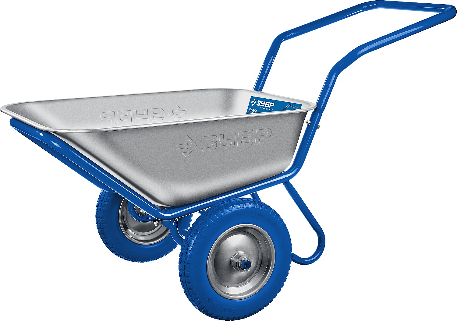 ЗУБР ПТ-500, 110 л, 260 кг, в коробке, двухколесная, П-образная ручка, полиуретановые колеса, строительная тачка, Профессионал (39914) — фото 3
