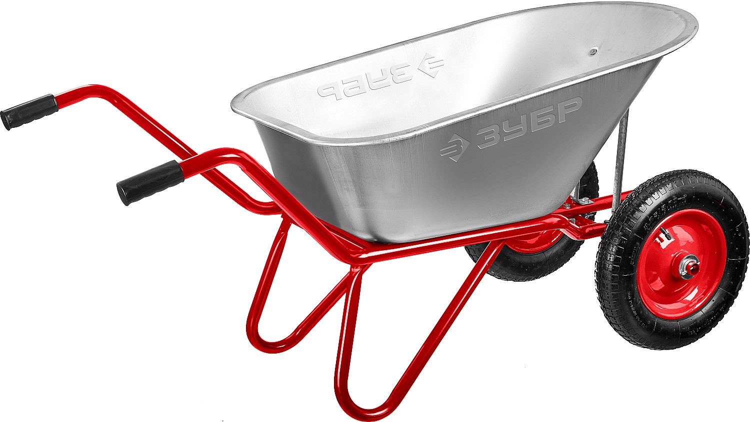 ЗУБР Т-21, 90 л, 180 кг, двухколесная, пневматические колеса, садово-строительная тачка (39952) — фото 3