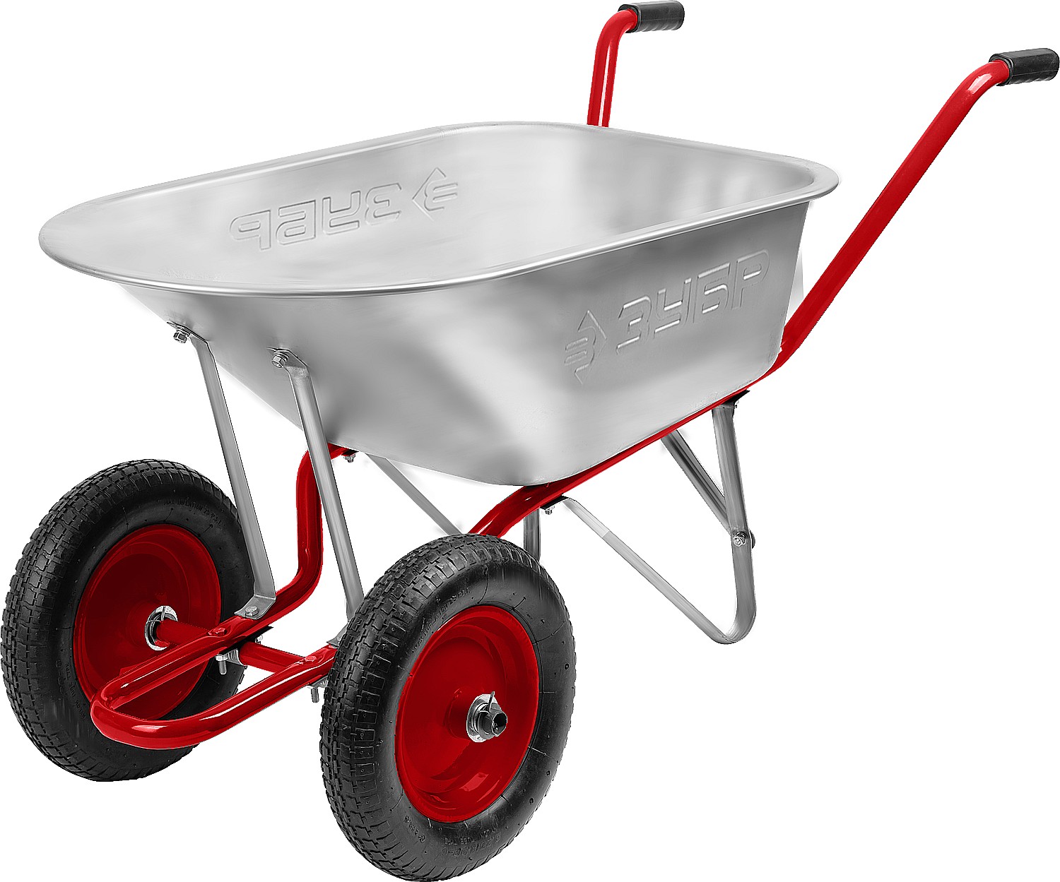 ЗУБР Т-21, 90 л, 180 кг, двухколесная, пневматические колеса, садово-строительная тачка (39952) — фото 6