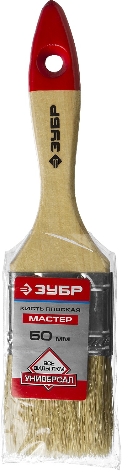 ЗУБР УНИВЕРСАЛ, 50 мм, 2″, светлая натуральная щетина, деревянная ручка, все виды ЛКМ, плоская кисть (4-01003-050) — фото 3