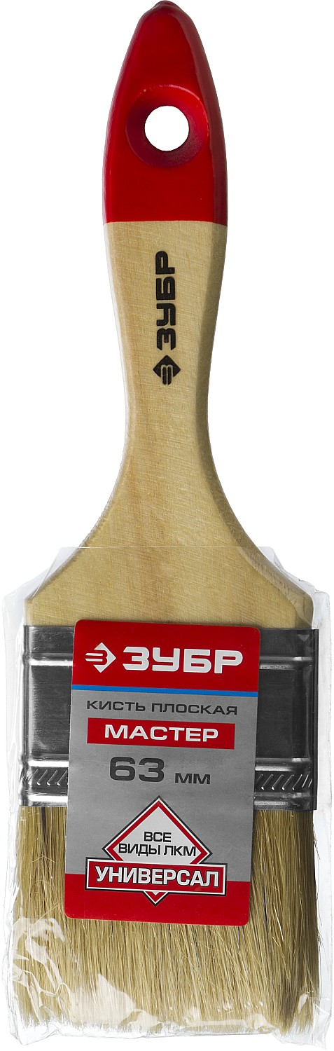 ЗУБР УНИВЕРСАЛ, 63 мм, 2.5″, светлая натуральная щетина, деревянная ручка, все виды ЛКМ, плоская кисть (4-01003-063) — фото 3