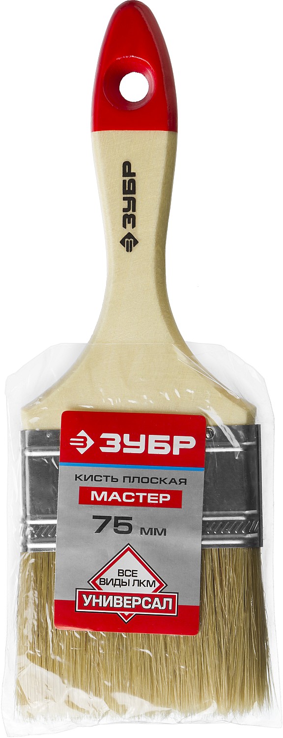 ЗУБР УНИВЕРСАЛ, 75 мм, 3″, светлая натуральная щетина, деревянная ручка, все виды ЛКМ, плоская кисть (4-01003-075) — фото 3
