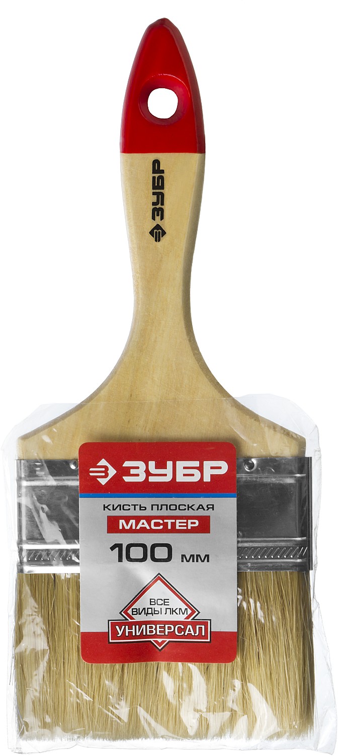 ЗУБР УНИВЕРСАЛ, 100 мм, 4″, светлая натуральная щетина, деревянная ручка, все виды ЛКМ, плоская кисть (4-01003-100) — фото 3