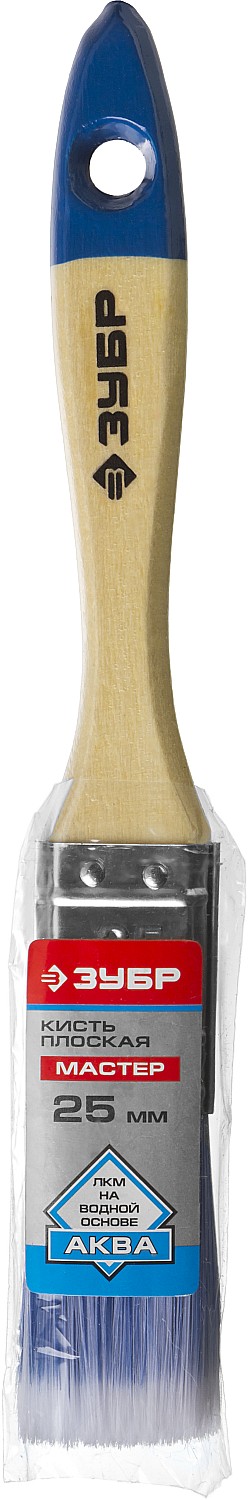 ЗУБР АКВА, 25 мм, 1″, светлая искусственная щетина, деревянная ручка, для воднодисперсионных и акриловых ЛКМ, плоская кисть (4-01007-025) — фото 3