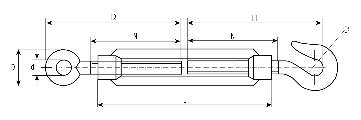 ЗУБР DIN 1480, М20, кованая натяжная муфта, 1 шт, талреп крюк-кольцо, Профессионал (4-304355-20) — фото 2