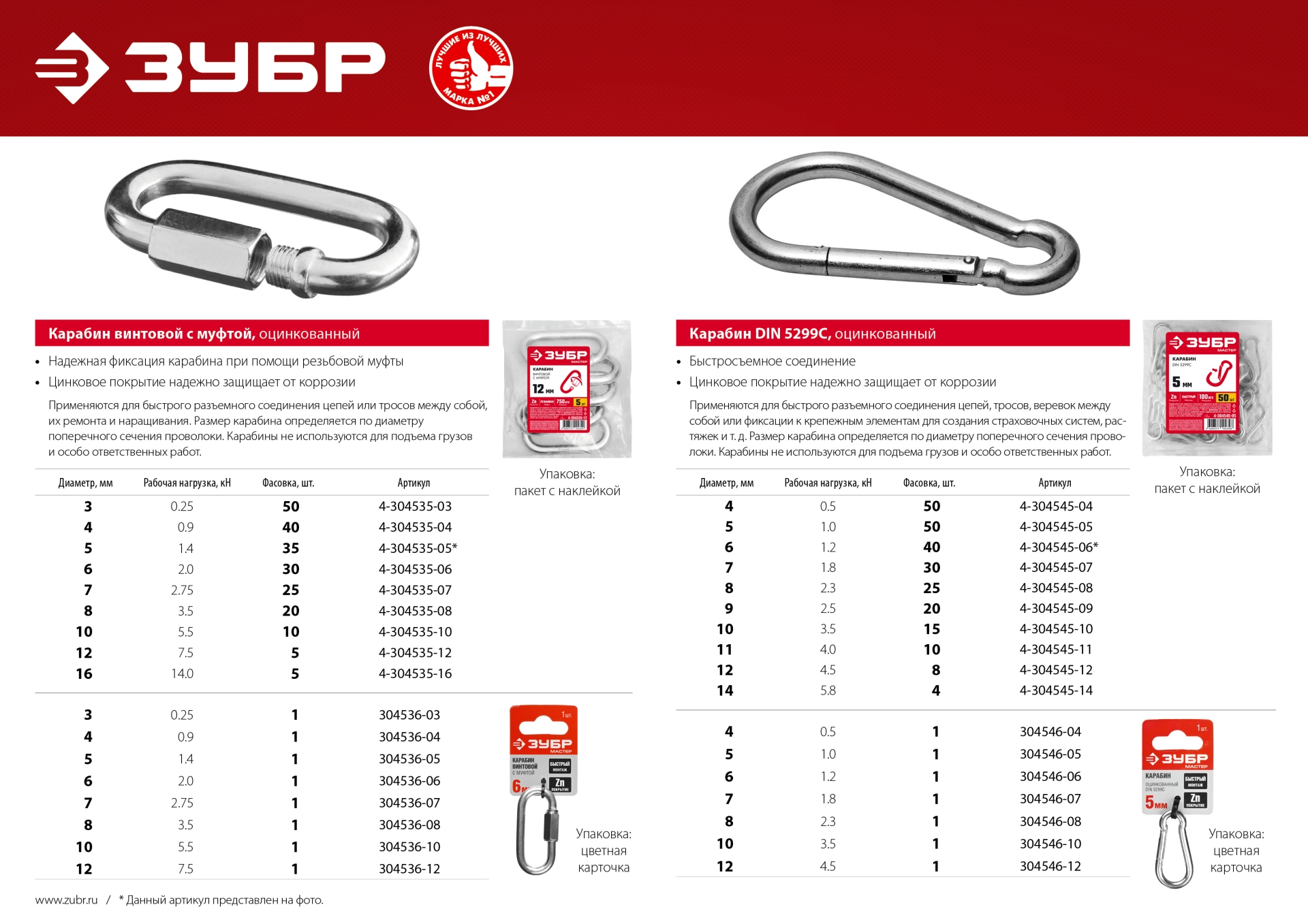 ЗУБР DIN 5299C, 11 мм, 10 шт, быстросъемный карабин (4-304545-11) — фото 3