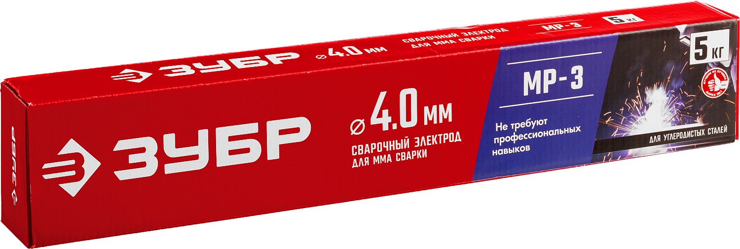 ЗУБР Д 4.0 х 450 мм, 5 кг в коробке МР-3 рутиловый, электрод сварочный (40015-4.0) — фото 2