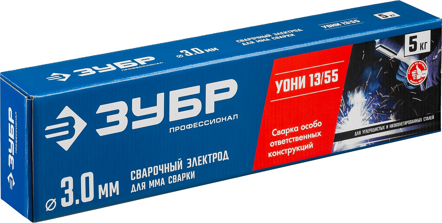 ЗУБР Д 3.0 х 350 мм, 5 кг в коробке, УОНИ 13/55 с основным покрытием, электрод сварочный, Профессионал (40025-3.0) — фото 2