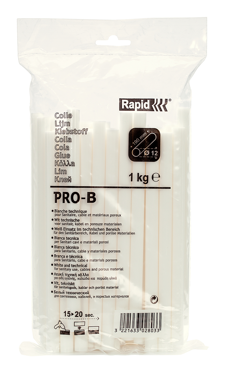 RAPID 12 х 190 мм, профессиональный универсальный клеевой стержень (40302803) — фото 2