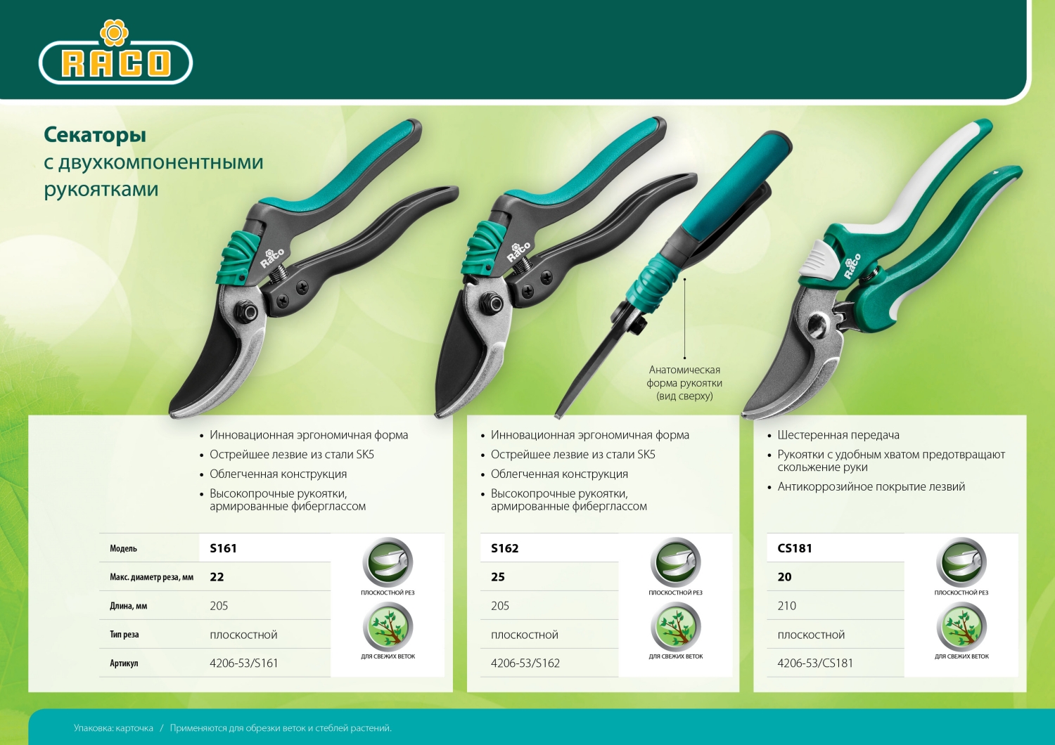 RACO S162, 205 мм, закаленная сталь, с двухкомпонентными рукоятками армированными фиберглассом, плоскостной секатор (4206-53/S162) — фото 7