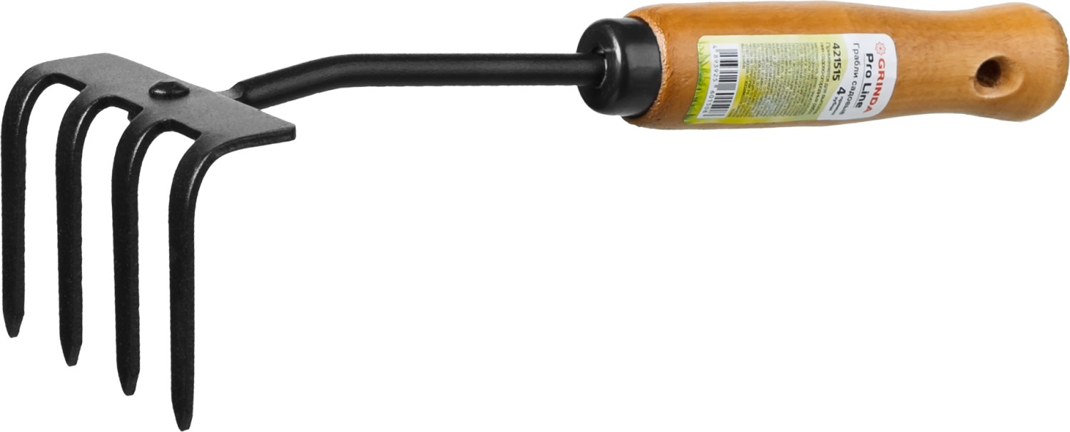 GRINDA ProLine 64х100х270 мм, 4-х зубые, деревянная ручка, садовые грабли (421515) — фото 2