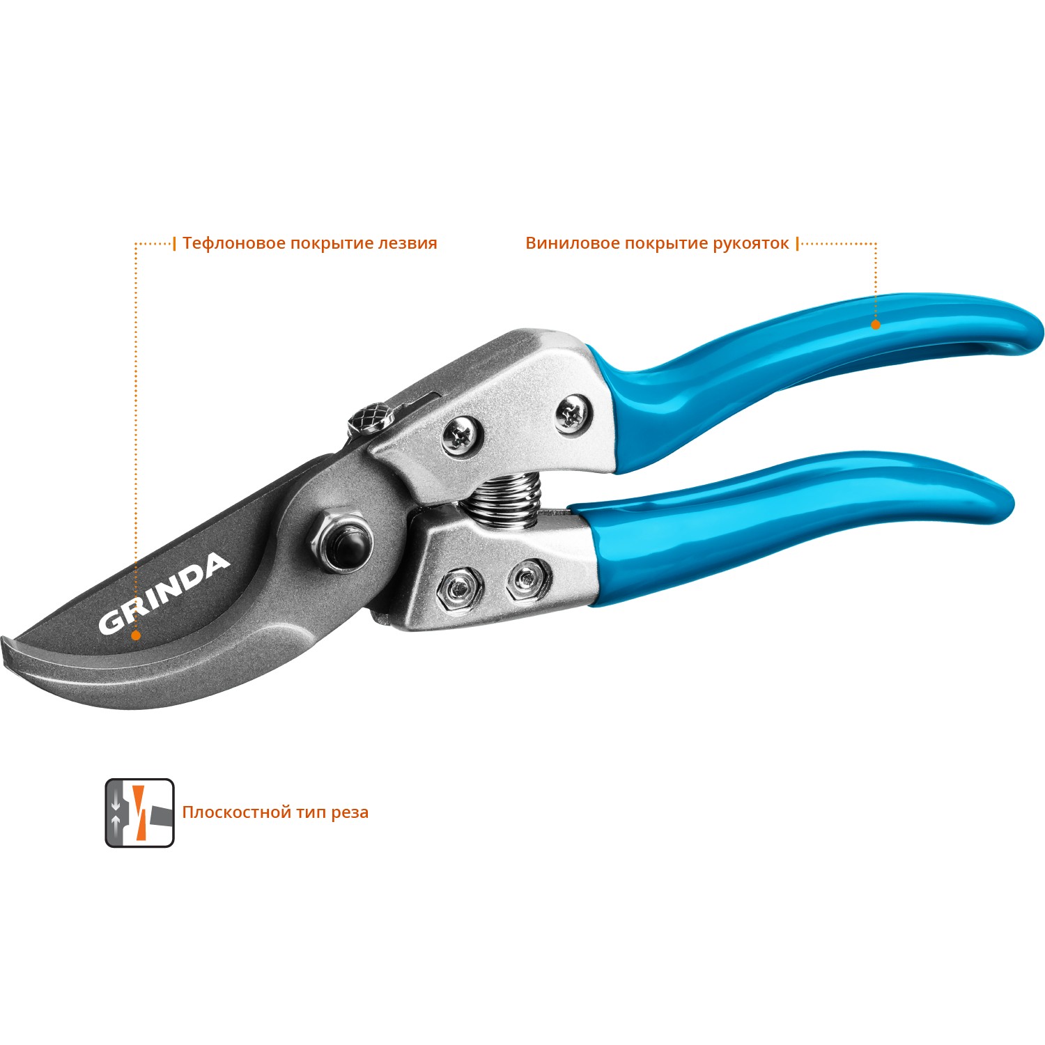 GRINDA P-25, 200 мм, закаленная сталь, эргономичные алюминиевые рукоятки, виниловое покрытие, плоскостной секатор, PROLine (423425) — фото 2