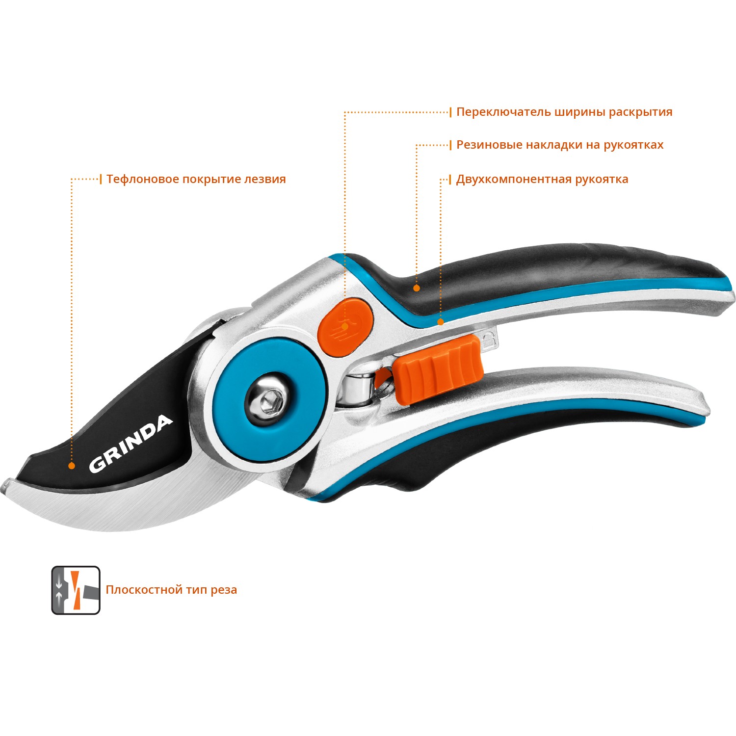 GRINDA P-29, 210 мм, закаленная сталь, усиленная конструкция с эргономичными алюминиевыми рукоятками, плоскостной секатор, PROLine (423429) — фото 3