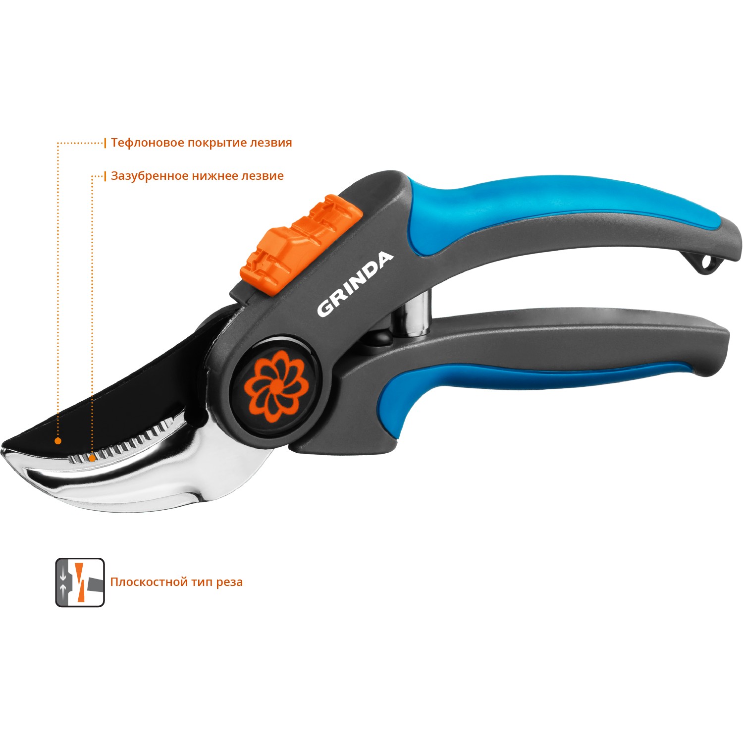 GRINDA P-55, 205 мм, с двухкомпонентными рукоятками, плоскостной секатор, PROLine (423455) — фото 2