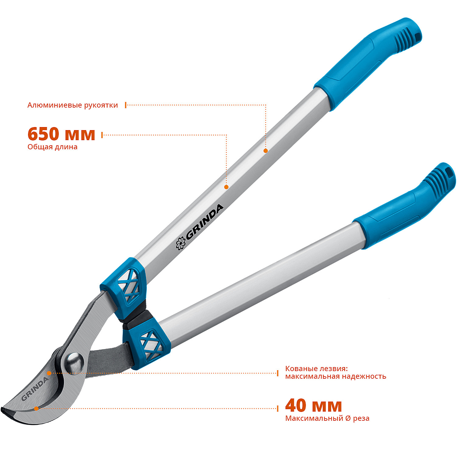 GRINDA F-650, 650 мм, высокоуглеродистая сталь, кованые лезвия, алюминиевые рукоятки, плоскостной сучкорез, PROLine (424511) — фото 2