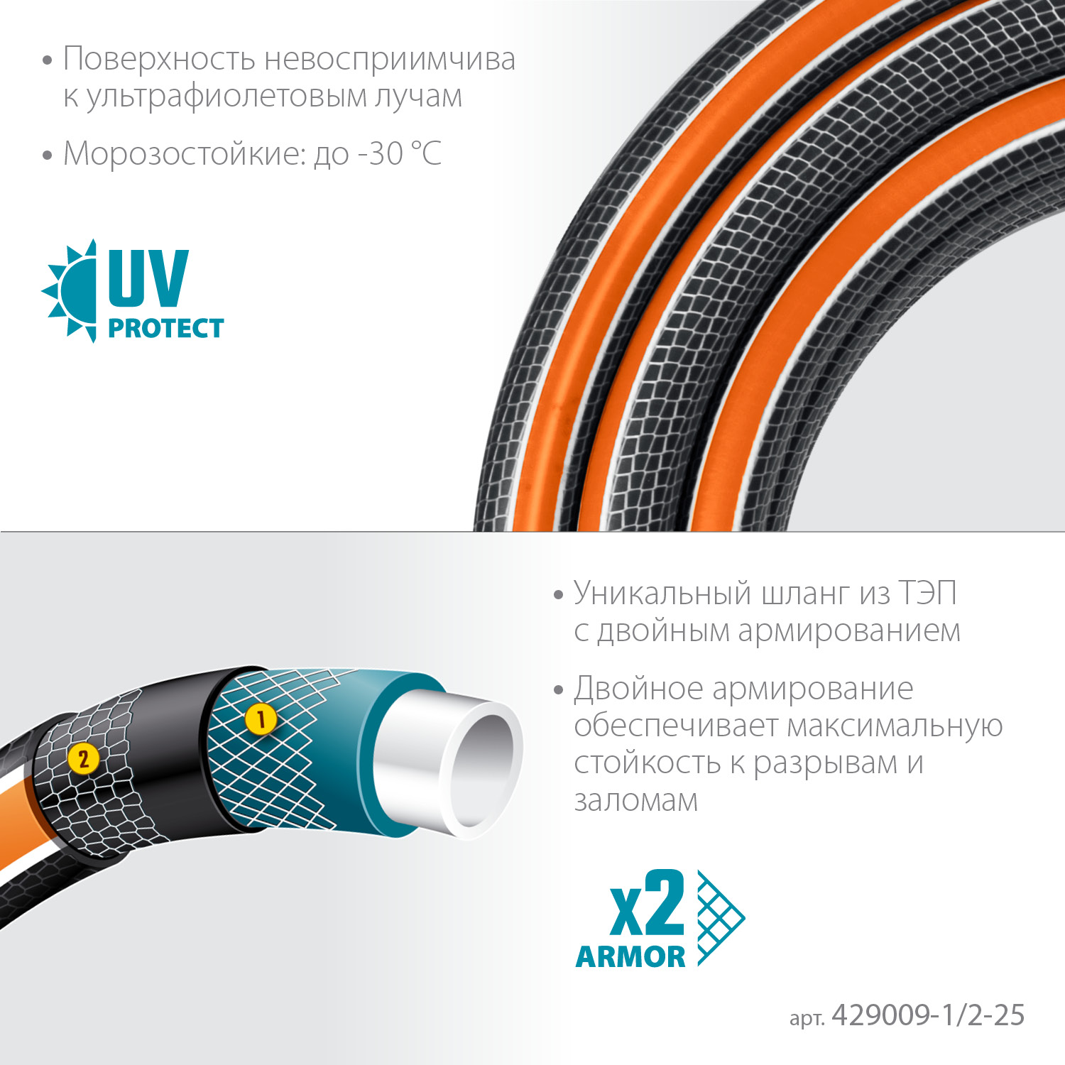 GRINDA ULTRA 6, 1/2″, 25 м, 30 атм, шестислойный, двойное армирование, поливочный шланг, PROLine (429009-1/2-25) — фото 4