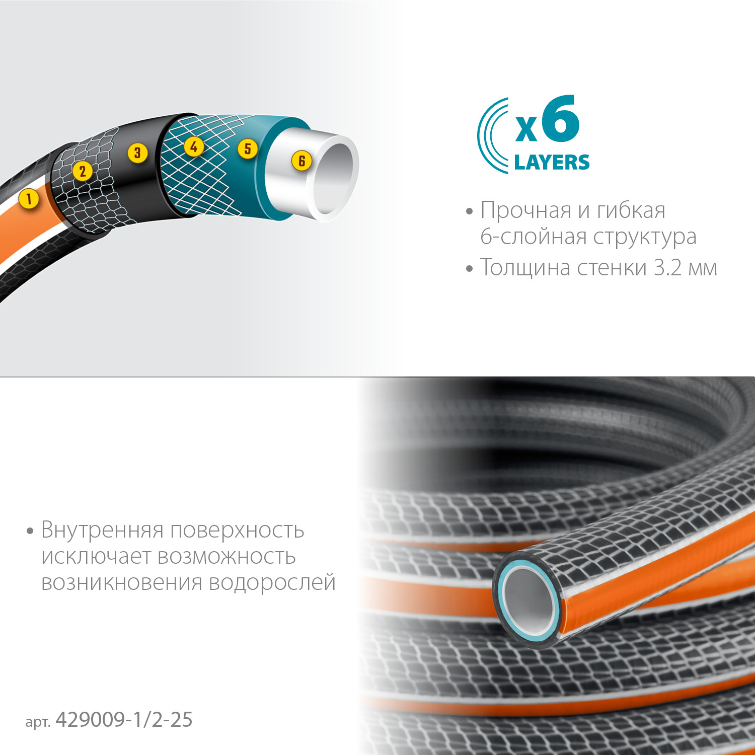GRINDA ULTRA 6, 1/2″, 25 м, 30 атм, шестислойный, двойное армирование, поливочный шланг, PROLine (429009-1/2-25) — фото 5