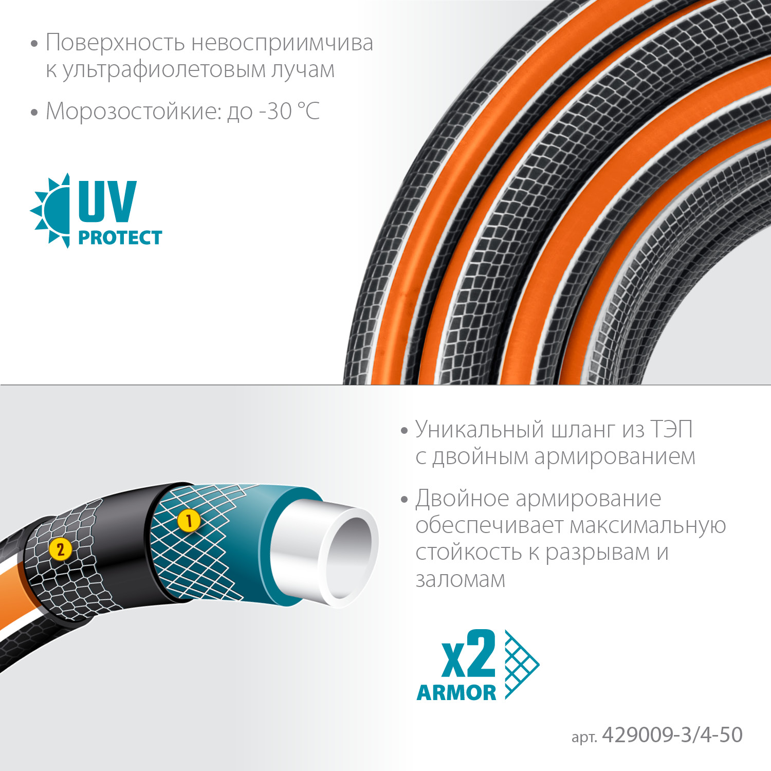 GRINDA ULTRA 6, 3/4″, 50 м, 25 атм, шестислойный, двойное армирование, поливочный шланг, PROLine (429009-3/4-50) — фото 4