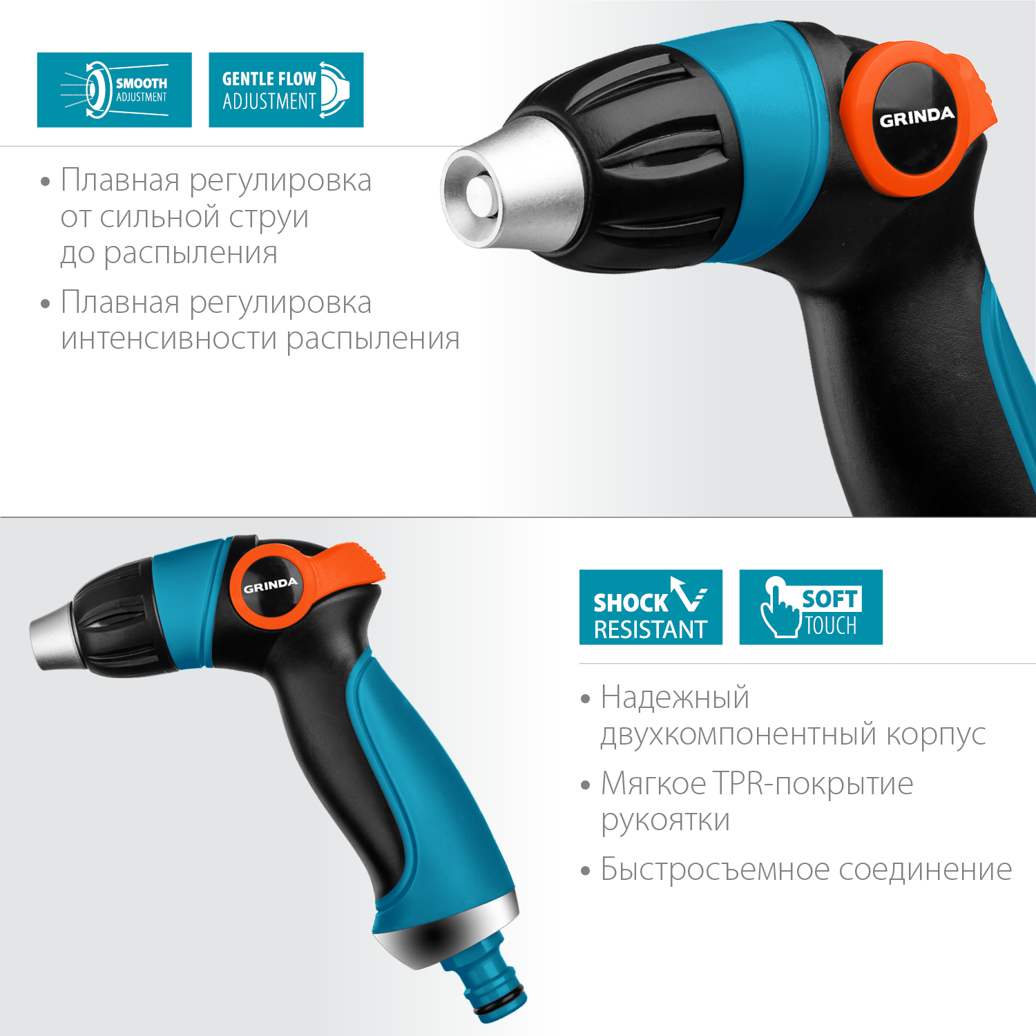 GRINDA S-R, плавная регулировка напора, двухкомпонентный, поливочный пистолет, PROLine (429101) — фото 3