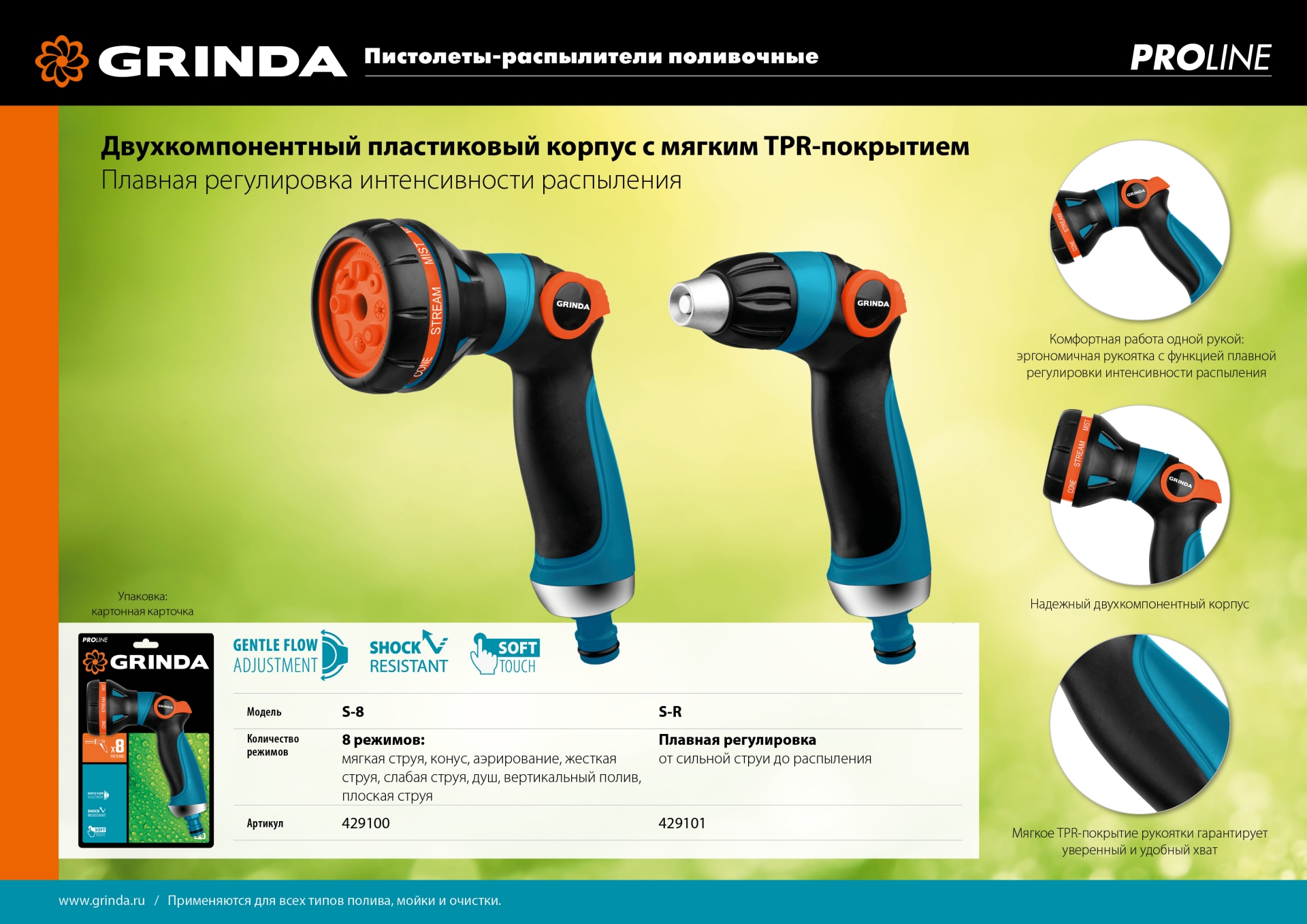GRINDA S-R, плавная регулировка напора, двухкомпонентный, поливочный пистолет, PROLine (429101) — фото 8