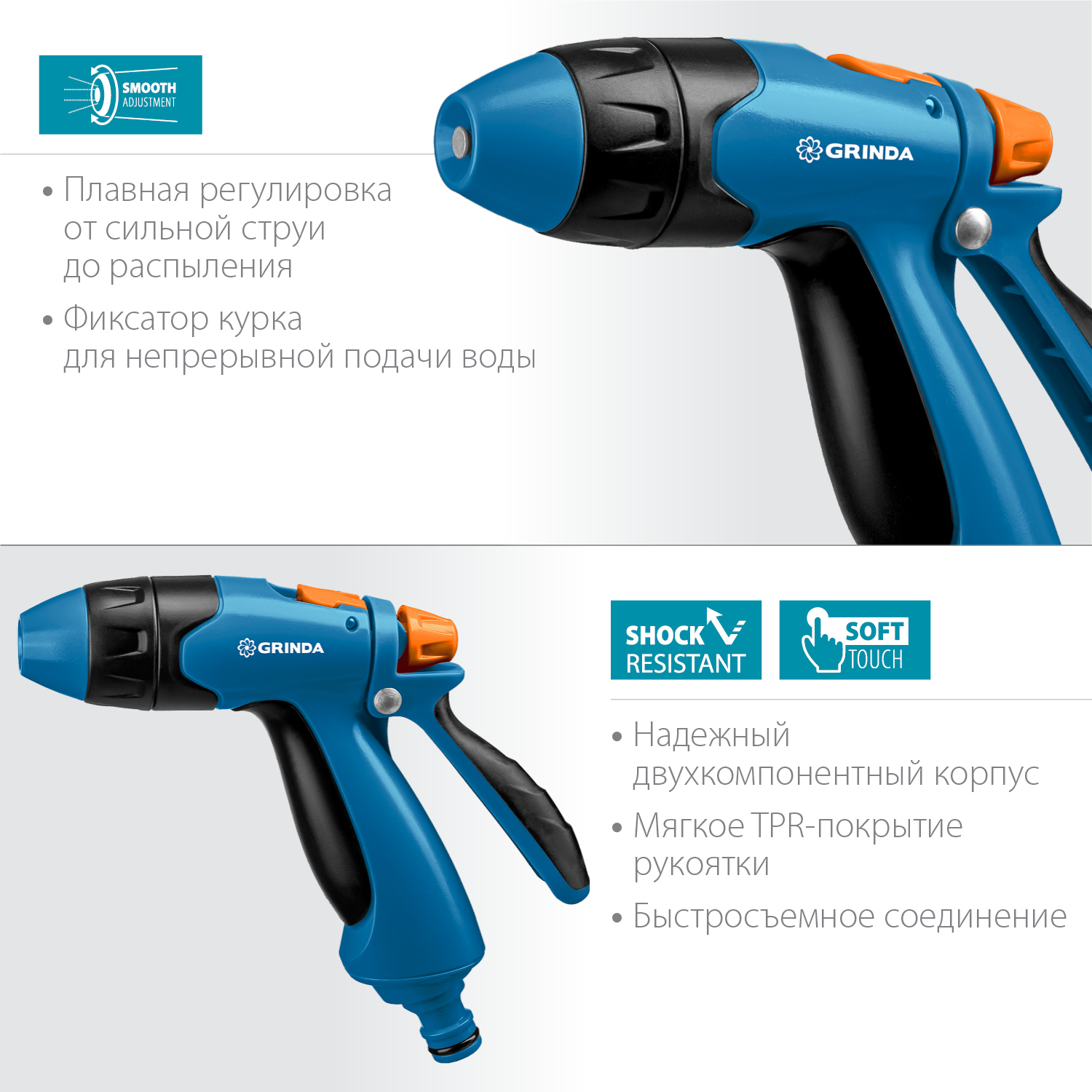 GRINDA B-R, плавная регулировка напора, курок сзади, двухкомпонентный, поливочный пистолет, PROLine (429111) — фото 3
