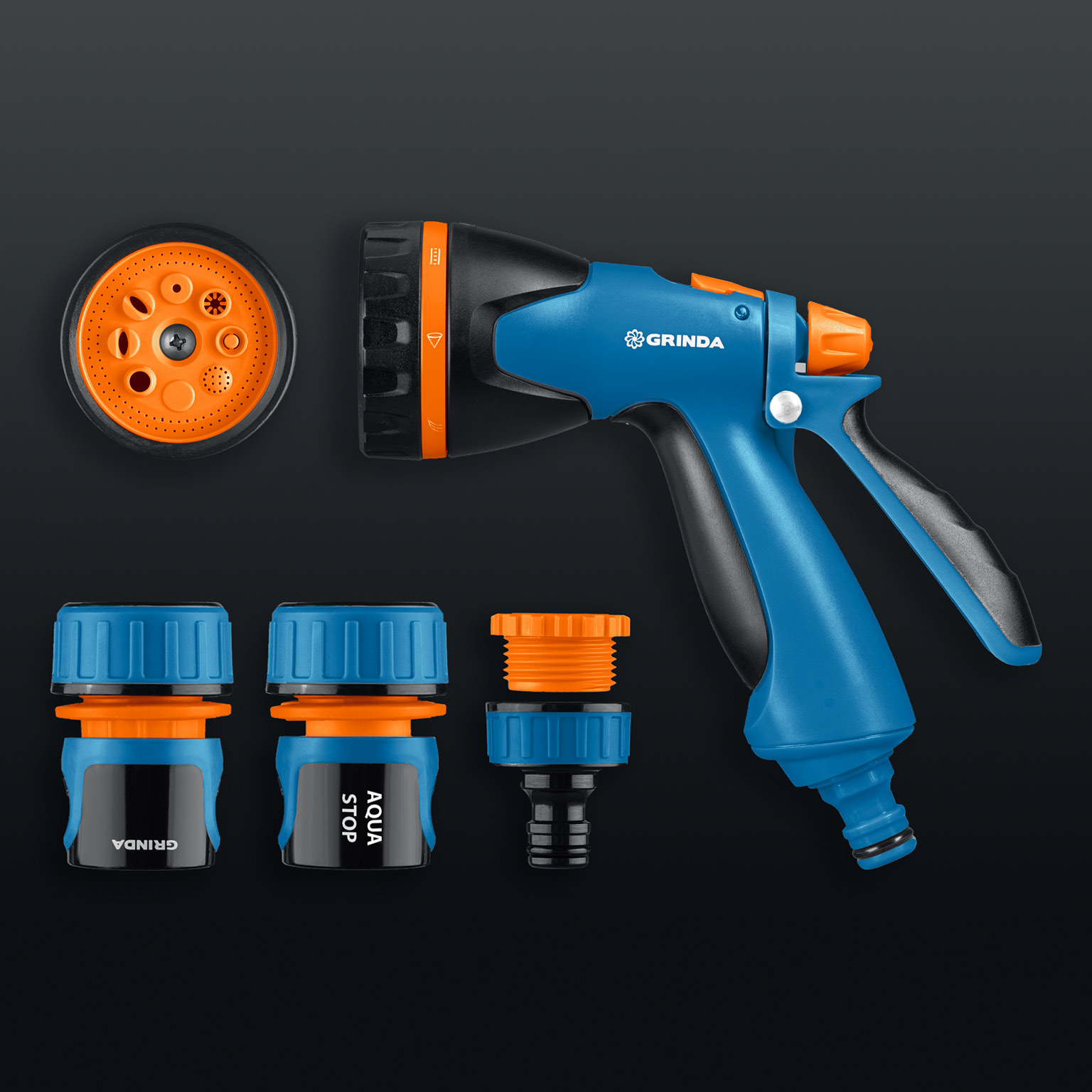 GRINDA B-834, пистолет поливочный B-8, коннектор 3/4, конектор 3/4 с автостопом, адаптер с внутр. резьбой 1/2х3/4, набор поливочный, PROLine (429113) — фото 7