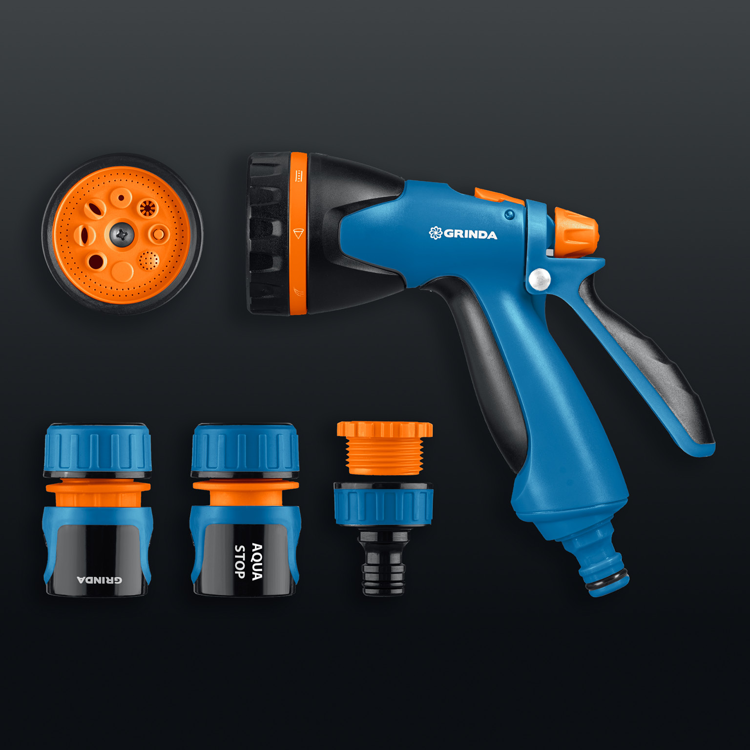 GRINDA B-812, питолет поливочный B-8, коннектор 1/2, конектор 1/2 с автостопом, адаптер с внутр. резьбой 1/2 х 3/4, набор поливочный PROLine (429114) — фото 7