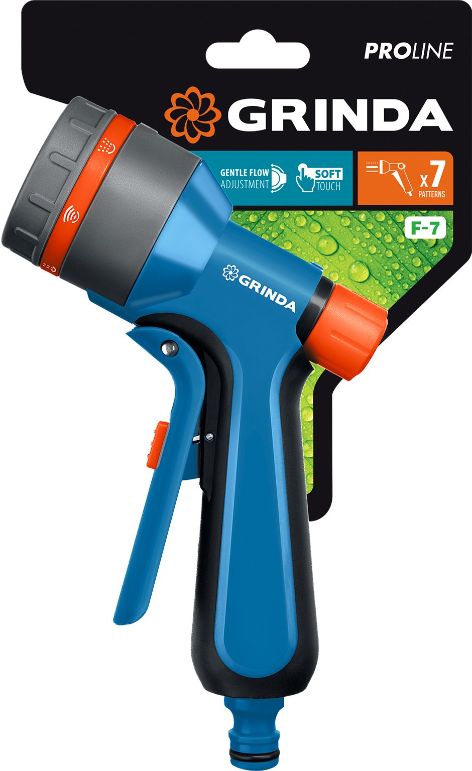 GRINDA F-7, 7 режимов, курок спереди, двухкомпонентный с регулятором напора, поливочный пистолет, PROLine (429120) — фото 2