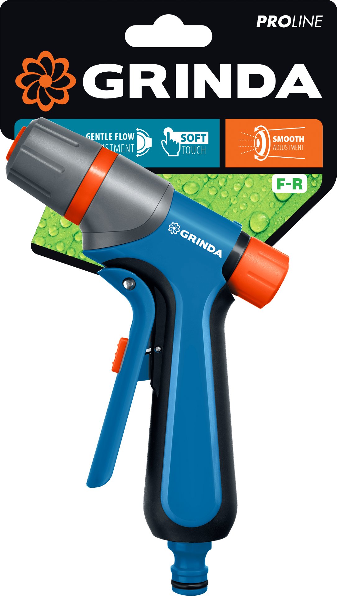 GRINDA F-R, курок спереди, двухкомпонентный, плавная регулировка напора, поливочный пистолет, PROLine (429121) — фото 2