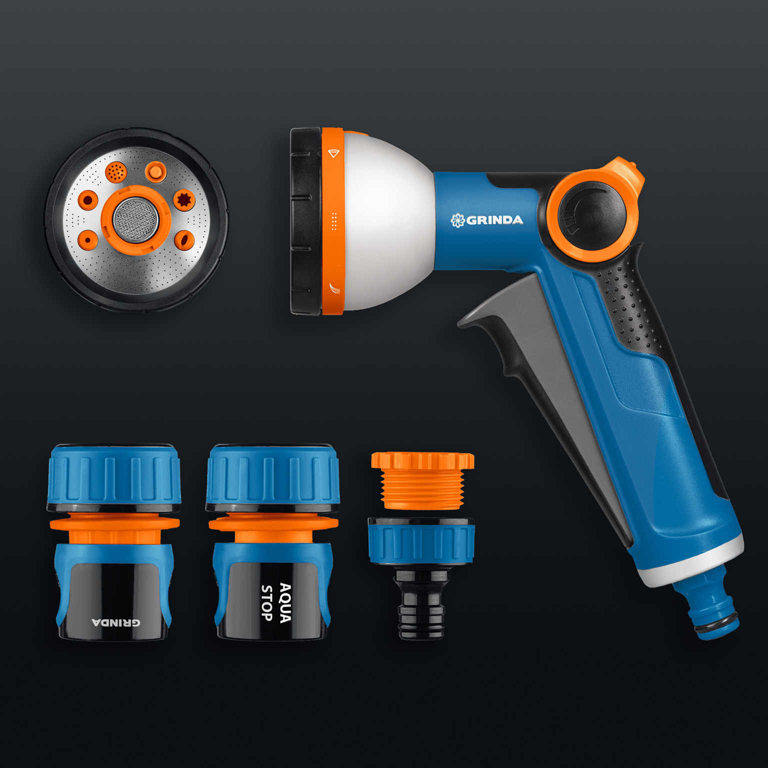 GRINDA Х-834, пистолет поливочный X-8, коннектор 3/4, конектор 3/4 с автостопом, адаптер с внутр. резьбой 1/2 х 3/4,набор поливочный PROLine (429167) — фото 7