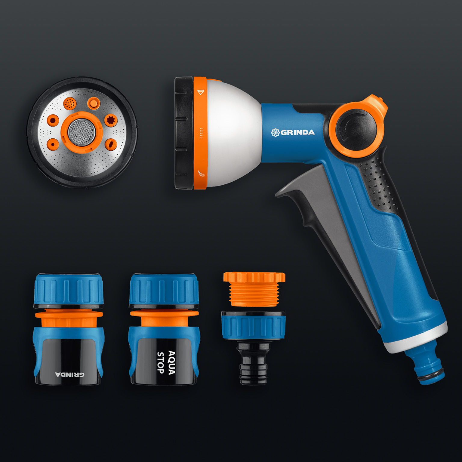 GRINDA Х-812, питолет поливочный X-8, коннектор 1/2, конектор 1/2 с автостопом, адаптер с внутр. резьбой 1/2 х 3/4, набор поливочный PROLine (429168) — фото 7